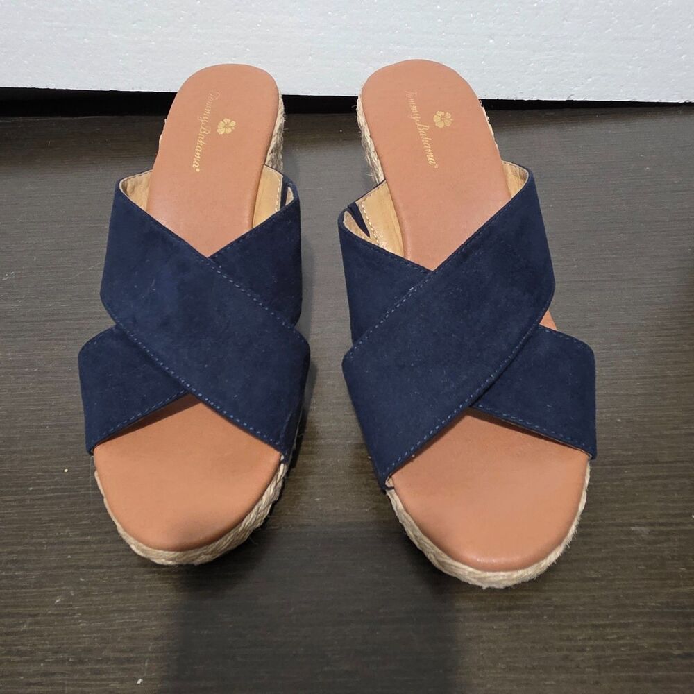 Tommy Bahama Navy Blue Taxtile Wedge Heel Slip On Espadrille Sandals  8,5M - Picture 8 of 14
